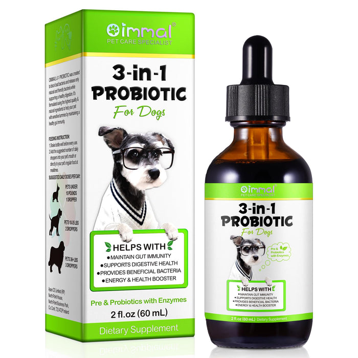 Probiotic for Dogs, Natural 3 in 1 Dog Probiotic Drops Helps Relieve Diarrhea, Supports Gut Health, Itchy Skin, Allergies, Immunity, Digestive Enzyme for Dog Supplement, Bacon Flavor - 60ml / 2 fl.oz