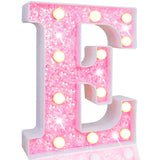 Pooqla LED Marquee Letter Lights, Light Up Pink Glitter Alphabet Letter E Sign Battery Powered for Night Light Birthday Party Wedding Girls Gifts Home Bar Christmas Decoration