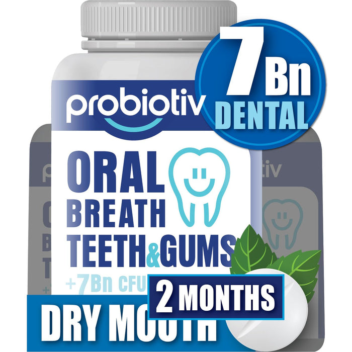 Probiotiv Oral Probiotics for Mouth Bad Breath 7 Billion CFU – Chewable Dental Probiotic for Teeth and Gums & Fresh Breath, Combats Dry Mouth, Halitosis & Supports Gut Health (60 Count (Pack of 1))