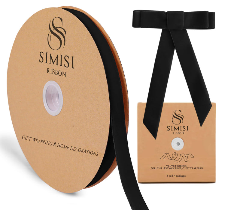 Black Velvet Ribbon 5/8'' 25 Yards for Christmas Tree, Gift Wrapping, Flower Bouquet, Wreath Decorations, Bow Making