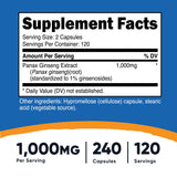 Nutricost Panax Ginseng 1000mg, 240 Capsules, 3 Bottles - Non GMO, Gluten Free, 120 Servings