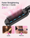 Wavytalk Ionic Hair Straightener Brush, Hair Straightening Brush Flat Iron for Women, Anti-Scald Ceramic Straightening Comb Fast Heating for Home Salon, Rose Gold.