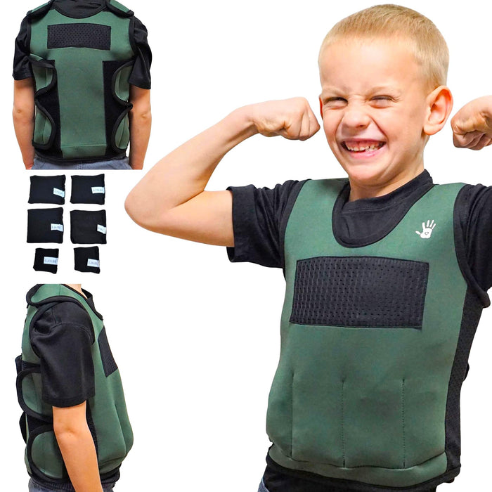 Weighted Vest For Kids - Adjustable Compression Vest - (Medium for Ages 5-9) Six Removable Weights Included - Breathable Snug Fit Design