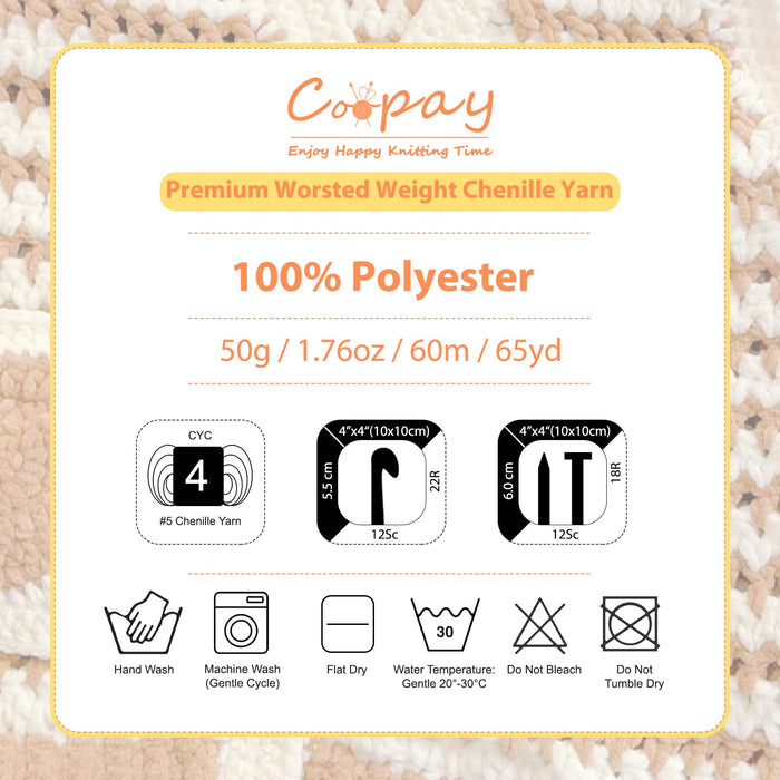 Coopay Chenille Yarn for Crocheting, 8 Pack Medium Weight Yarn - CYC #4 - Total 520yd, Soft Crochet Yarns for Plush Toys, Blankets, Scarves (Brown)
