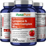 NUSAPURE Lycopene & Lutein Complex 60mg per Caps, 200 Veggie Capsules (Non-GMO, Vegan)