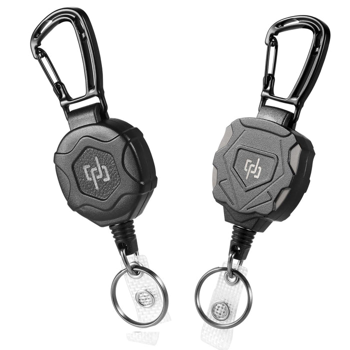 SHENGXIN 2 Pack Retractable Keychain Heavy Duty Carabiner Badge Holder, Tactical ID Badge Reel with 32” Steel Retractable Cord, 8.0 OZ