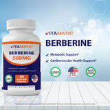 Vitamatic Berberine Supplement 500mg - 60 Vegetable Capsules - Made in The USA - Gluten Free - Non-GMO (2 Bottles)