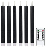 GenSwin Flameless Black Taper Candles Flickering with 10-Key Remote, Battery Operated Led Warm 3D Wick Light Window Candles Real Wax Pack of 6, Christmas Home Wedding Decor(0.78 X 9.64 Inch)