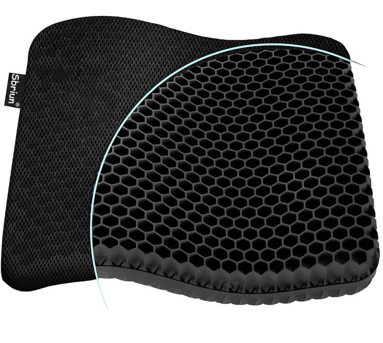 Gel Enhanced Seat Cushion for Long Sitting - Double Thick Honeycomb Breathable Design Egg Seat Cushion with Non-Slip Cover - Office Chair Car Cooling Seat Cushion - Computer Desk Pain Relief Pad