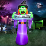 8FT Halloween Inflatable Witch Outdoor Decoration, Lighted Blow Up Yard Decor with Banner I Smell Children, Ghost Built-in Bright LED Light for Home Garden Ground Lawn Patio Outside Holiday Party Prop