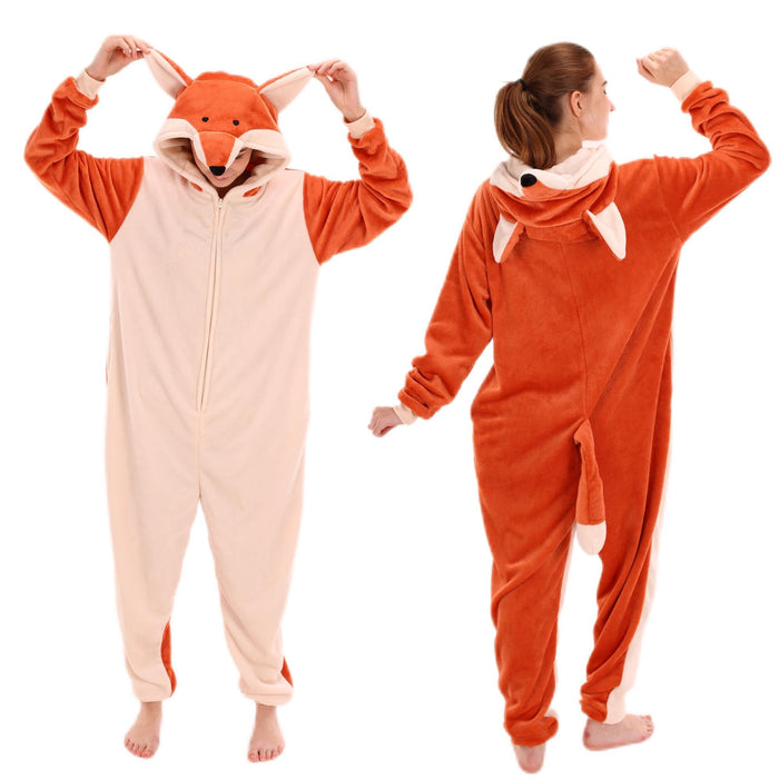 COSUSKET Snug Fit Unisex Adult Onesie Pajamas, Flannel Cosplay Fox One Piece Halloween Costume Sleepwear Homewear