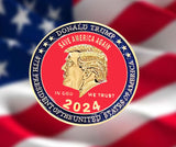 1oz 2024 Donald Trump Gold Plated Challenge Coin. Limited Collectors Edition Commemorative Trump Coin, "Save America Again" Donald Trump Commemorative 1oz Challenge Coin, Size 1.77"/45mm