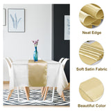 12Pack Disposable Plastic Tablecloths and Satin Table Runner Set White and Gold Dot Tablecloth Gold Satin Table Runner for Wedding Birthday Baby Shower Anniversary Christmas New Year Party Supplies