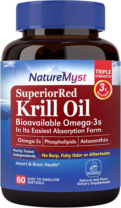 NatureMyst Krill Oil, Professional Grade 60 Liquid Softgels, Non-GMO, Gluten Free, Made in The USA