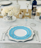 " OCCASIONS " 240 Plates Pack (120 Guests) Heavyweight Wedding Party Disposable Plastic Plates-120x10.5'' Dinner + 120x8'' Appetizer Plate (Imperial Turquoise Blue/Green & Silver)