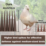 Bird Spikes 4 Inch High，Pigeon Outdoor Deterrent Spikes, Used to Keep Cats Small to Medium Sized Birds Away.Bird Plastic Fence Spikes for Railing and Roof.Away Covers 10.7 Feet(325cm), Brown