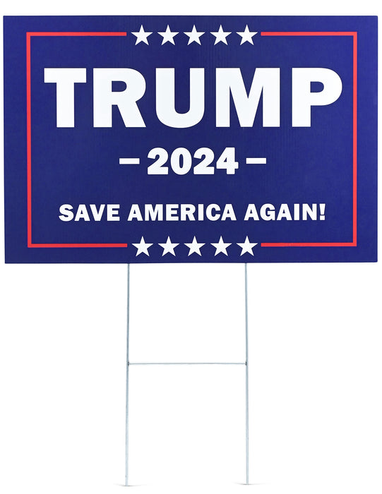 Donald Trump 2024 yard sign Save America Again sign with Metal Stake,18"x14"Double Sided Fade Resistant, USA style sign