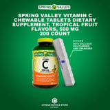 Spring Valley, Vitamin C 500mg, Tropical Fruit Flavor 200 Count Tablets, Chewable Vitamin C, Dietary Supplement + 7 Day Pill Organizer Included (Pack of 1)