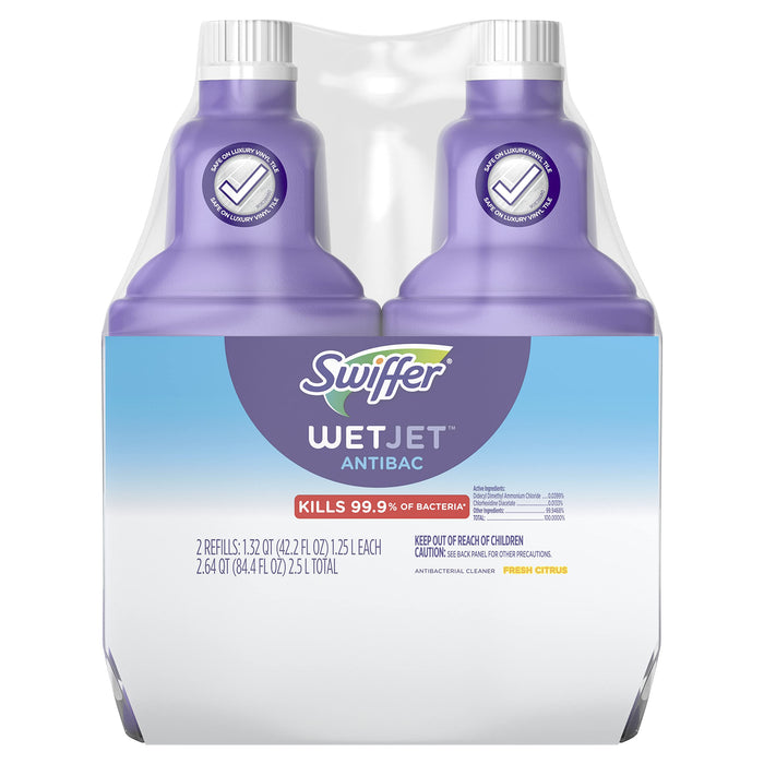 Swiffer WetJet Solution Refill for Floor Mopping and Cleaning, All Purpose Multi Surface Floor Cleaning Solution, Fresh Citrus Scent, 1.25 Liters (2 Pack)