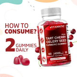 Vitamatic 2 Pack Tart Cherry with Celery Seed Gummies - 4000 mg serving - Powerful Uric Acid Cleanse for Joint Comfort, Healthy Sleep Cycles & Muscle Recovery