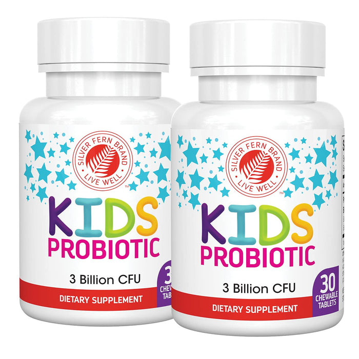 Silver Fern Brand Kids Ultimate Probiotic - 2 Bottles - 30 Chewable Tablets Each - Sugar & Gluten Free - Children's Dietary Supplement - DNA & Survivability Verified - Digestive & Immune Support