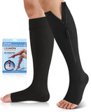 CASMON 15-20mmHg Zipper Compression Socks for Women and Men, Knee High Compression Stockings, Medical Open Toe Support Socks for Varicose Veins, Post-surgery, Swelling, Nurses, Pregnancy (1 Pair)