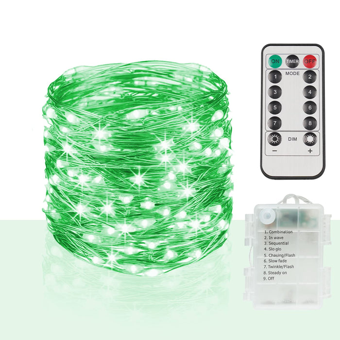 suddus Green Christmas Lights, 33ft 100 LED String Lights with Remote, Green Fairy Lights Battery Operated for Christmas, St Patricks Day, Bedroom, Wreath, Patio, Backyard, Garde, Party Decorations