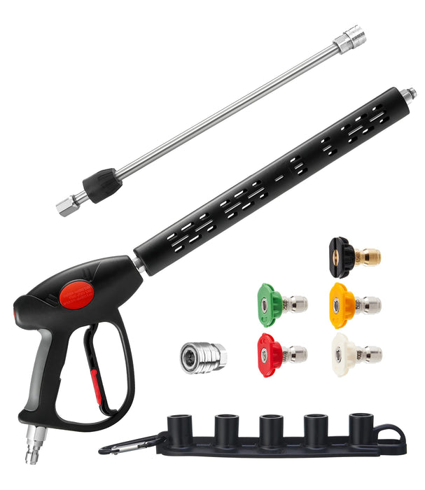 M MINGLE Swivel Pressure Washer Gun, 40 Inch Power Washer Wand with 3/8" Quick Connect, 4000 PSI High Pressure Spray Gun for Car Wash, 5 Nozzle Tips