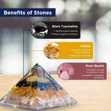 Orgonite Crystal Orgone Pyramid for Triple Health Protection with Black Tourmaline, Citrine and Rose Quartz – Positive Energy Generator for Healing, Wealth and Prosperity