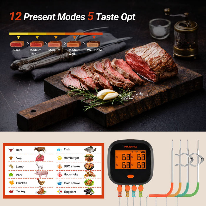 Inkbird WiFi Grill Thermometer IBBQ-4T & Non Contact Infrared Thermometer Gun -58℉~1022℉ IR Gun for Pizza Oven, with Graph Timer Alarm Calibration Rechargeable 4 Colorful Probes