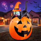 5FT Halloween Inflatable Pumpkin Yard Decoration, Lighted Blow Up Outdoor Decor, Stacked Witch’s Black Cat with Pumpkin Built-in LED Lights for Balcony Home Holiday Party Lawn Patio Outside Event Prop