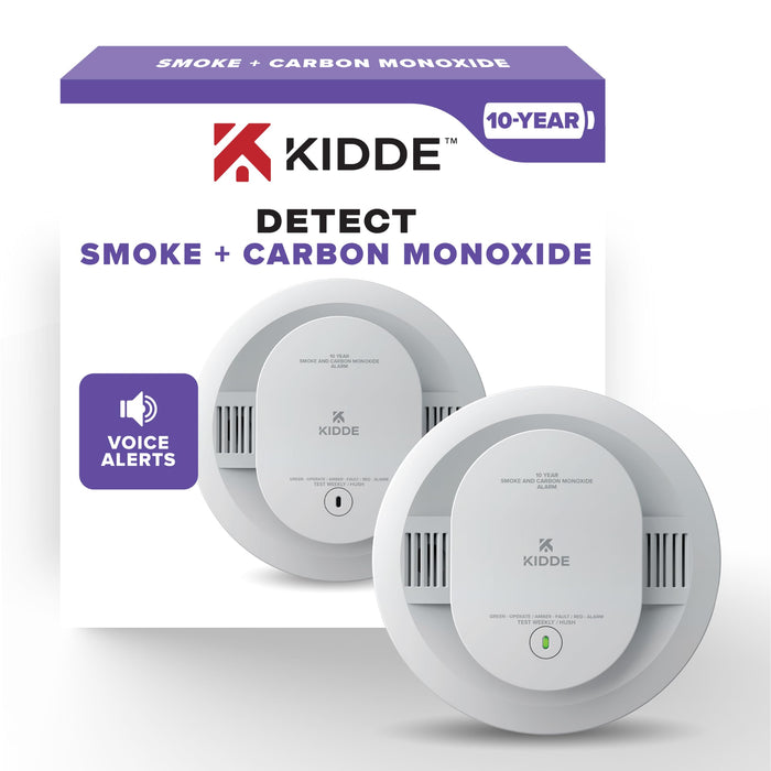 Kidde Smoke & Carbon Monoxide Detector, 10-Year Battery Powered, Voice Alerts, LED Warning Light Indicators