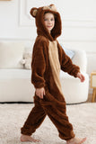 DELEY Unisex One Piece Animal Kids Brown Bear Onesie, Animal Pajamas Halloween Cosplay Costume for Women and Mens Parent-Child Sleepwear