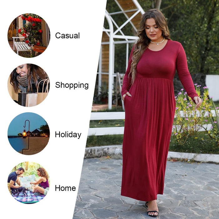 LONGYUAN Women Plus Size Dresses Christmas Casual Long Sleeve Comfy Maternity Dress with Pockets Burgundy 2XL