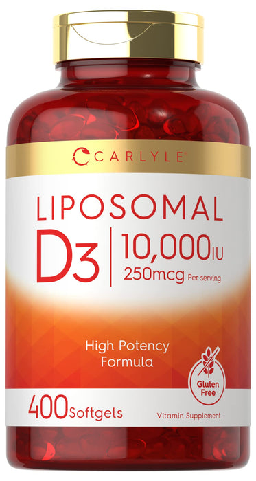 Carlyle Vitamin D3 Liposomal | 10,000 iu | 400 Softgels | Non-GMO and Gluten Free Formula | High Potency Vitamin D Supplement