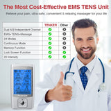 TENKER EMS TENS Unit Muscle Stimulator, 24 Modes Dual Channel Electronic Pulse Massager for Pain Relief/Management & Muscle Strength Rechargeable TENS Machine with 8 Pcs Electrode Pads