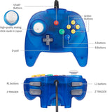 KIWITATA Mini Game Controller for N64 Console, Classic Retro N64 Wired 64-bit Remote Controller Upgraded Joystick Gamepad Replacement Clear Blue