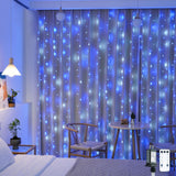 JMEXSUSS 300LED Curtain Lights Plug in with Remote, 9.8x9.8ft Blue and White Christmas Lights Outdoor, 8 Modes Hanging Fairy String Lights for Bedroom Party Window Wall Yard Patio Porch Indoor Decor