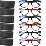 Henotin 6 Pack Reading Glasses for Women Men Blue Light Blocking Stylish Computer Readers with Leather Case (Mix-Black Leopard, 3.5, multiplier_x)