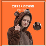 COSUSKET Fitted Unisex Adult Bear Onesie Pajamas, Halloween Sherpa Women's Cosplay Animal One Piece Costume Brown