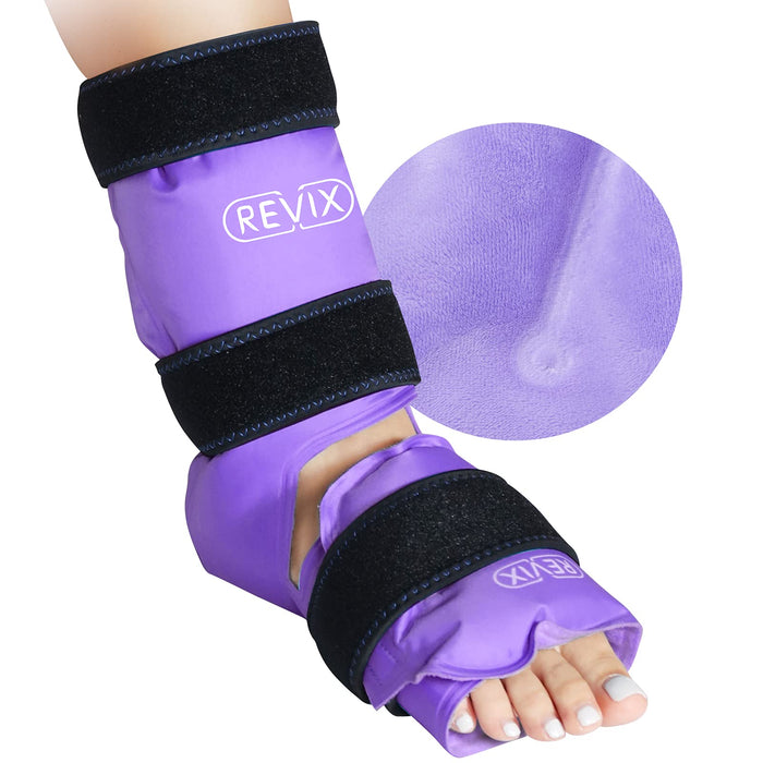 REVIX Ankle Ice Pack Wrap for Injuries Reusable Gel Foot Cold Pack for Achilles Tendonitis, Plantar Fasciitis and Sprained Ankles or Feet Pain Relief, Purple