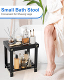 Bamneat Small Bamboo Bathroom Shower Bench with Storage Shelf, Durable Shower Stool for Shaving Legs, Indoor and Outdoor Use
