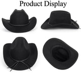 Western Cowboy Hat for Men Women Classic Roll Up Fedora Hat with Buckle Belt(Size:Medium)