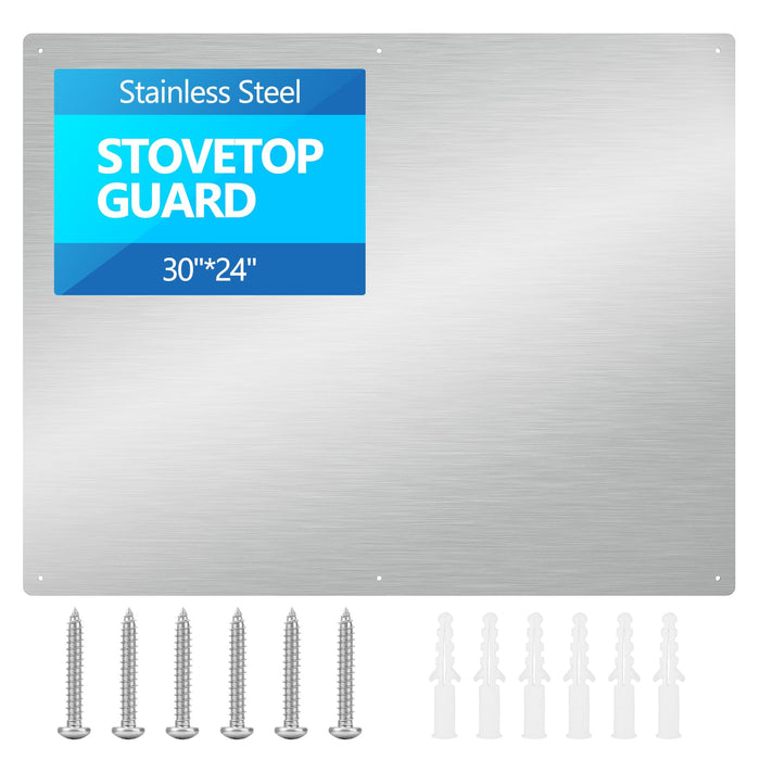 30" x 24" Thicken Heavy Range Hoods Stainless Steel Backsplash,Panel Splatter Guard for Stovetop,6 Pre Drilled Holes for Easy Installation,Keep the Walls Clean, Bright and Beautiful (30" x 24")