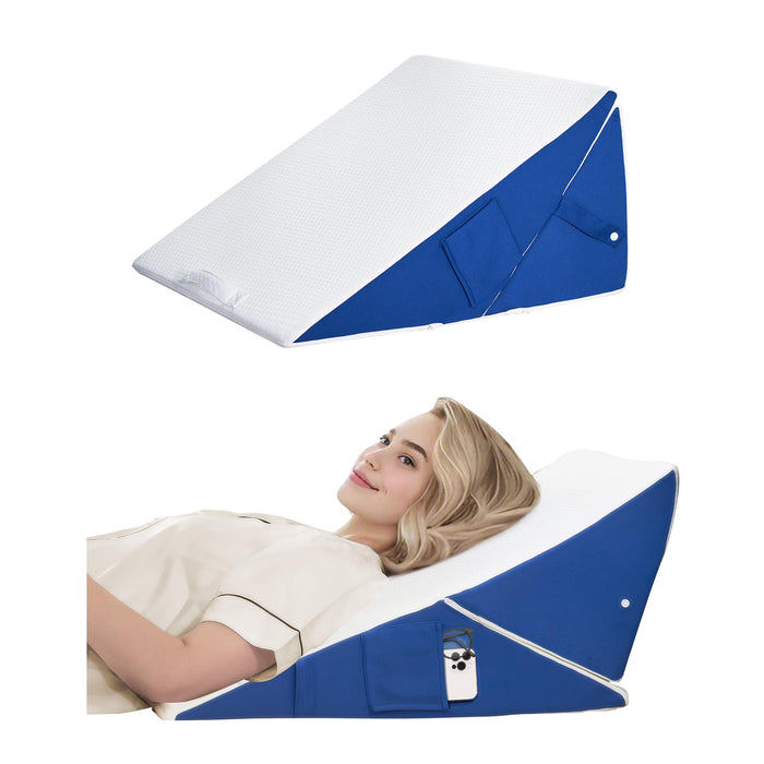 Pilyore Wedge Pillow for Sleeping, 7-in-1 Adjustable Bed Wedge Pillow for Back/Leg Support, 10" & 12" Triangle Pillow Wedge Elevated Pillows for Sleeping with Handle and Washable Cover, Blue & White