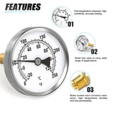 MEANLIN MEASURE 1/2" NPT Bimetal Thermometer for hot Water, boilers, and Pipes，2-1/2" Dial, 2-1/4" Lead-Free Brass Stem，Temperature Range 0-250°F/-20-120°C,Center Back Mount (Pack of 2