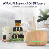 ASAKUKI Essential Oil Diffusers with 10Pcs*10ml Pure Essential Oil Gift Set, 5 in 1 Ultrasonic 300ML Aromatherapy Fragrant Oil Humidifier Vaporizer with Remote Control, Timer and Auto-Off-Yellow