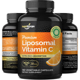 NutriPeeps Liposomal Vitamin C 1600mg, 180 Capsules, Ultra Max Absorption, Fat Soluble VIT C Pills, Immune System Support, Collagen Booster, Antioxidant, Non-GMO, Vegan Pills