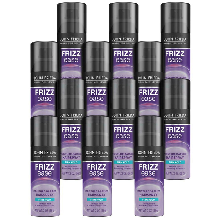 John Frieda Moisture Barrier, Anti Frizz, Frizz Ease Firm Hold Hairspray, Humidity Resistant Spray, for 24-hour Hold, 2 Oz Bottle (Pack of 12)