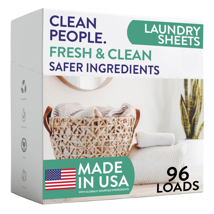 The Clean People Laundry Detergent Sheets - Laundry Soap - Ultra Concentrated, Recyclable Packaging, Stain Fighting - Fresh Scent, 96 Pack